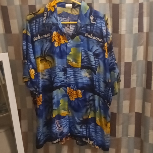 NWT COJ APPARELS 100% rayon blue multi-colored Island/Bahamas s/s shirt 2X - Picture 4 of 6